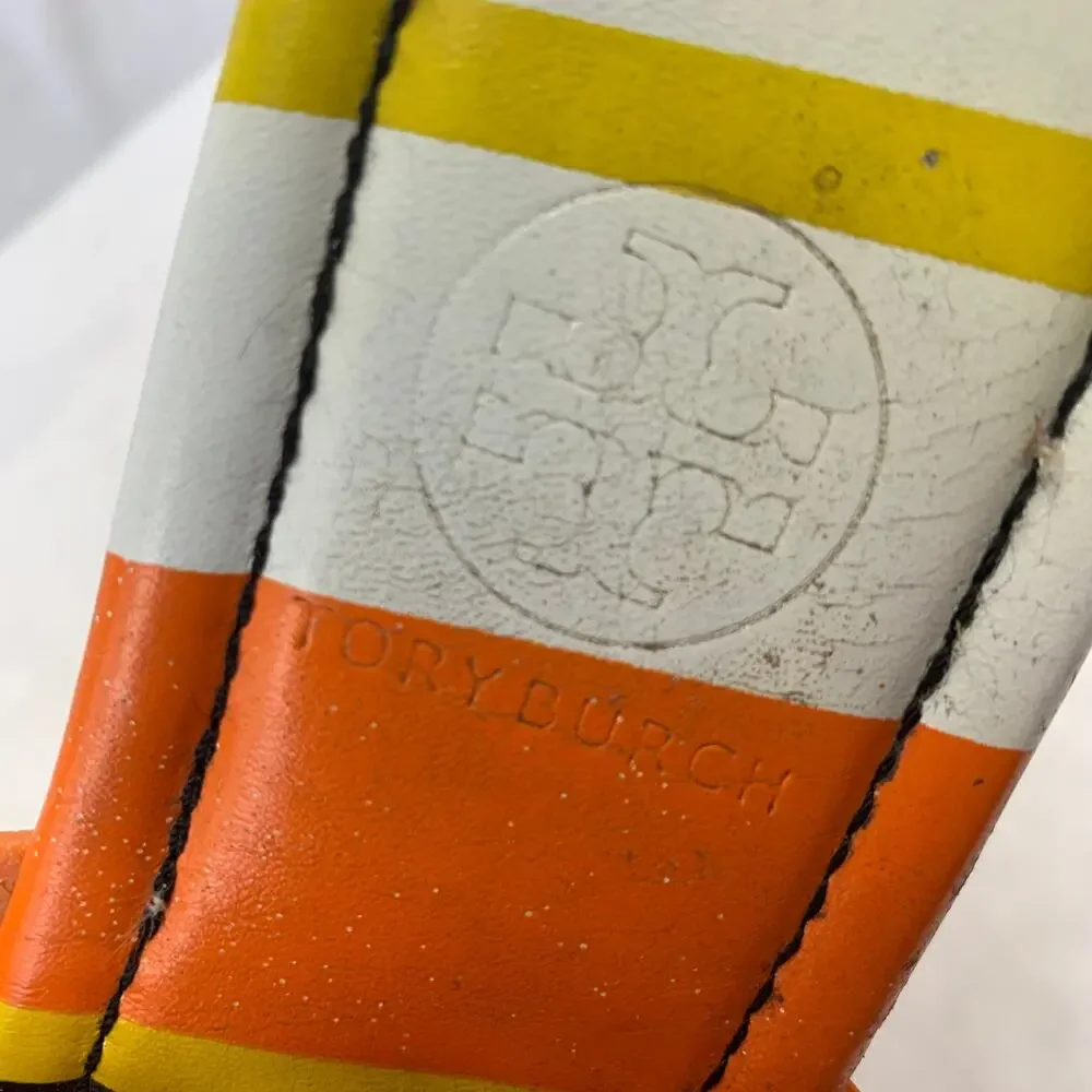 Tory Burch Miller Womens 9.5 Striped Sandals Balloon Stripe Colorful Flip Flops